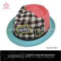 embroidery checked cotton fedora hat for kids